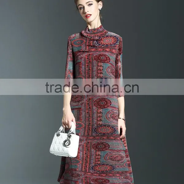 Ancient Printing High Neck Oversize Spring Dresses for Fat Lady photo-5
