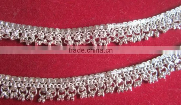 SILVER TONE Foot Chain ANKLET Bracelet PAYAL Pair photo-3