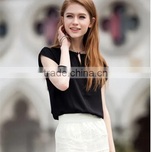 F20037B Western Style Simple Lady Shirt Chiffon t Shirt