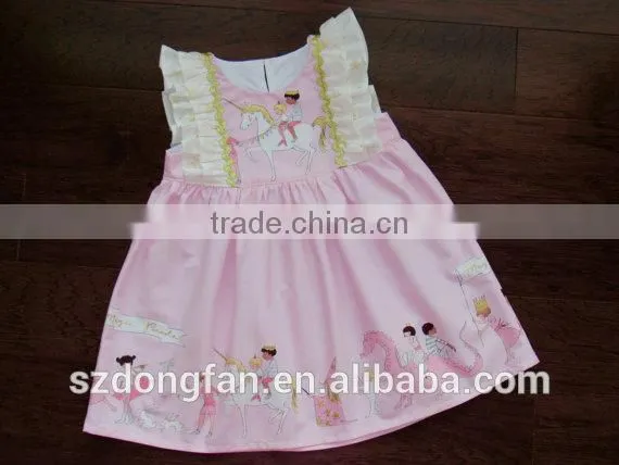 Little Girls Unicorn Magic Parade Dress With Gold Lace Baby Pink Flutter Sleeve Dress photo-2