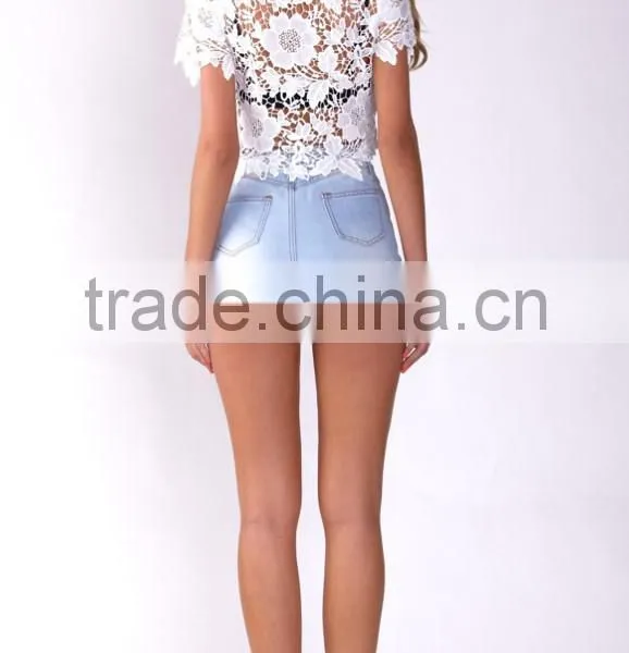 100% Polyester Short Sleeve Round Neck Crop Top,elegant Fashion Lace Top photo-4