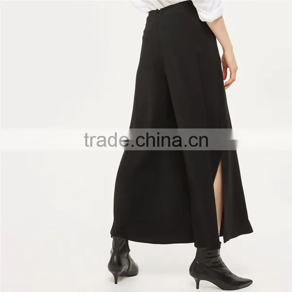 Chic Wide Leg Side Split Palazzo Trousers Black Slack Pants for Ladies photo-6