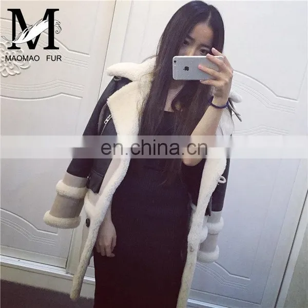 2016 Latest Design Girls Winter Genuine Sheep Skin Fleece Lined Leather Jacket photo-3