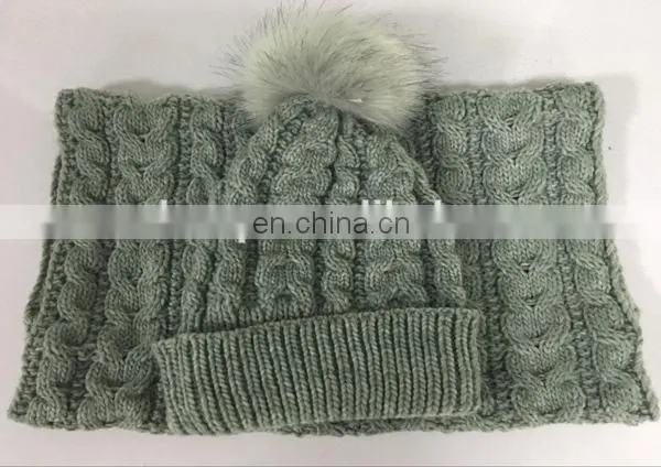 Newest Women's Fashion Winter Pur Colour Acrylic Knitted Scarf Hat Set With Ball on Hat photo-5