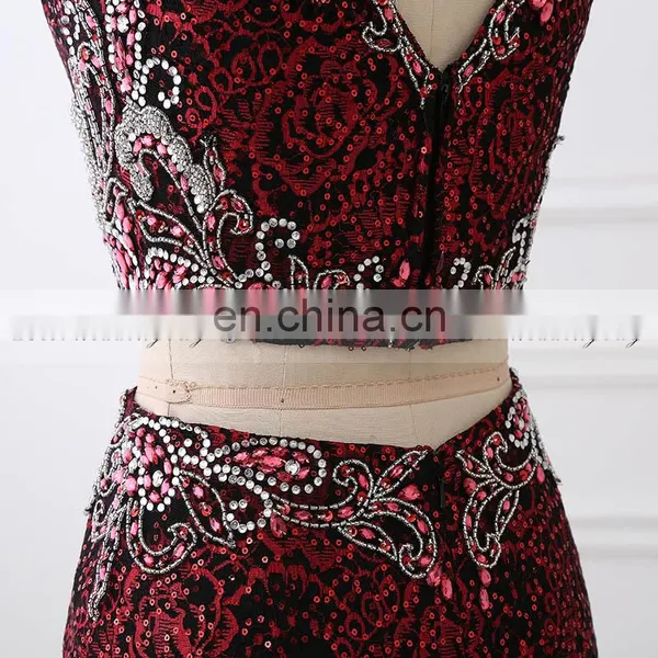 New Arrival Two-Piece Cap Sleeve Sheath Lace Beaded Cocktail Dresses LX345 photo-5