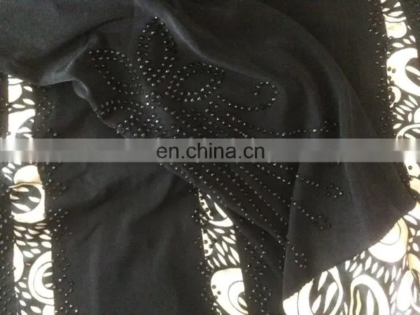 Black Colour Lycra Burkha With Printed Satin & Black Stone Work / Latest Printed Burkha Collection 2016 photo-4