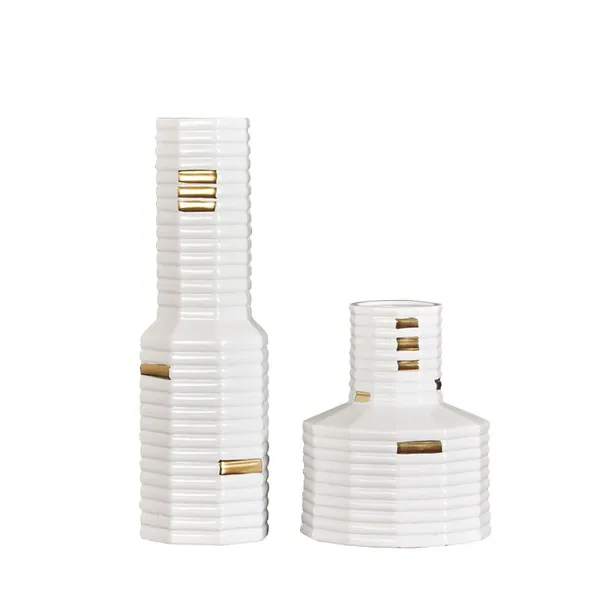 Modern Simple Gild Coral Fashion Fresh White Ceramic Vase For Showroom Club Decor photo-5