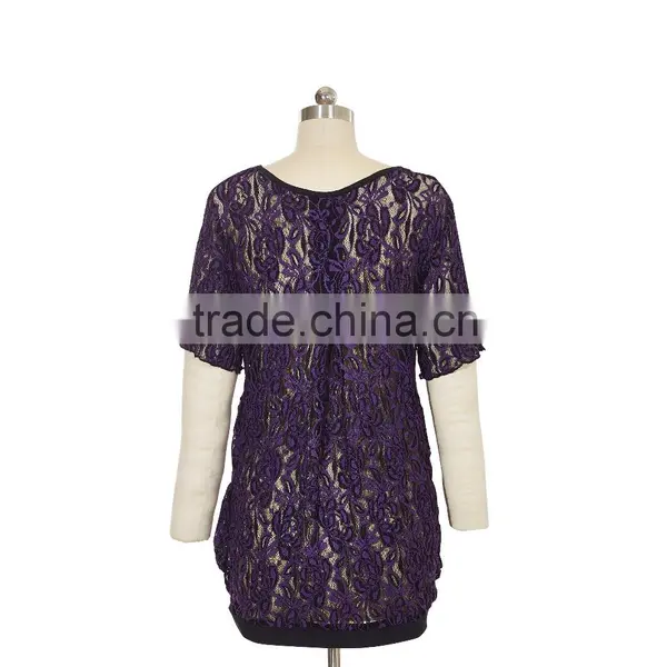 100% Poly Spandex Two Tone Lace Short Sleeve Shirts photo-5
