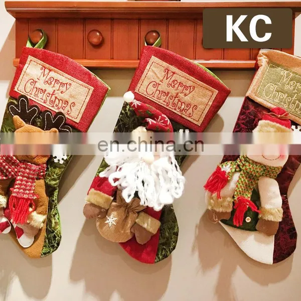 2021 Cute Christmas Stocking Leather Lint Plaid Plush Red Green Personalized Santa Snowman Patterns Christmas Stockings photo-2