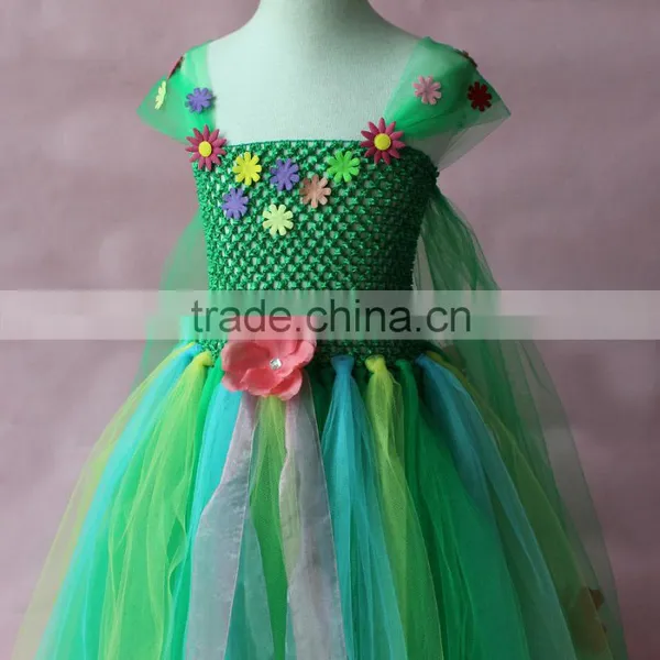 New Elsa Dress With Cape Fabric Green Color Tulle Tutu Dress photo-4