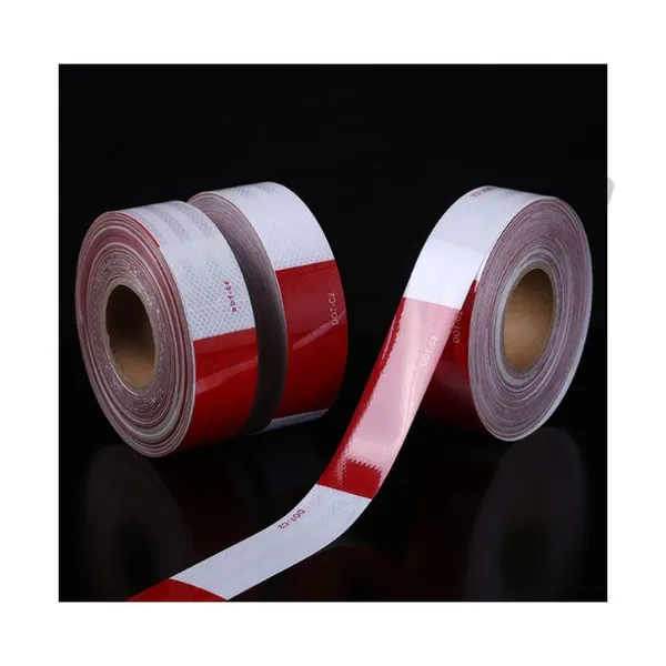 WARNING TAPE, REFLECTIVE, DOT-C2, PET or FIBER, RED AND WHITE COMBINATION (6IN BY 6IN)