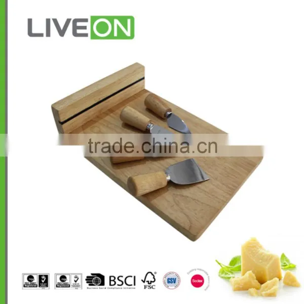Wood Cutting Board With 4-pcs Cheese Knife Set photo-2