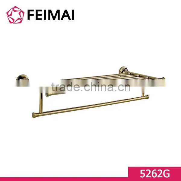 Brass Gold Plated Double Layers Corner Towel Shelf Rack Bar Holder photo-3