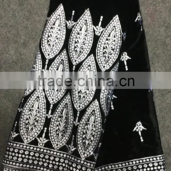 Guangzhou African Lace Embroidery Fabric Wine Color Indian Styles Embroidery Attrative Fashion African Velvet Lace Fabrics photo-4