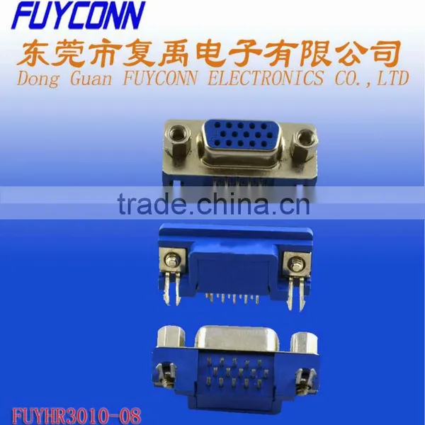 High Density PCB Right Angle 15 Pin Female VGA D-SUB Connector Lock With Hex Nuts (3.08)