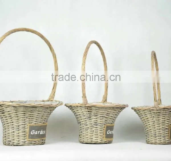 Round Hat Wicker Basket With Over Handle and Plastic Liners Decoratived by Plaster Colth Used for Home and Garden (K4-1870) photo-4