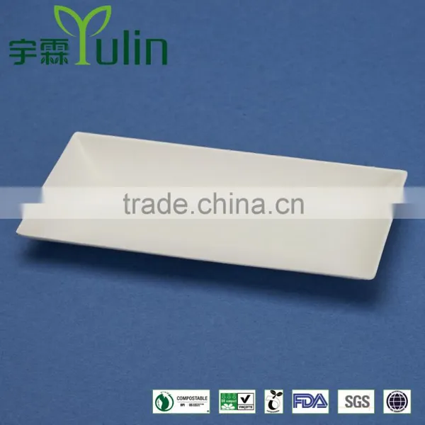 F1-PL-07-R 7*3.5 Inches Bleached Disposable Flate Rectangle Shape Sugarcane Dinner Plates
