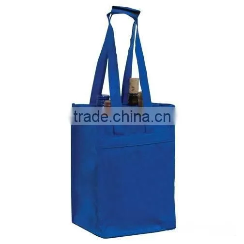 Printed Recycled and Resuable PP Non Woven 4 Bottles Wine Tote