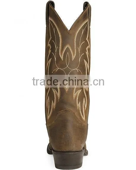 Brown Full Grain Distressed Leather Western Cowboy Boots Wholesale photo-4