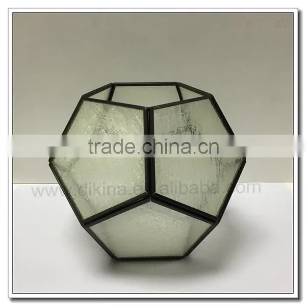 Table Display / Wedding Vintage Glass and Brass Geometric Terrarium, Indoor Garden, Planter Geometric Glass Frosted Terrarium photo-4