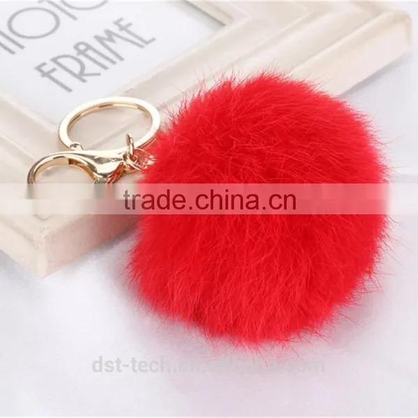 2017 New Trinket Keychain Pompons Rabbit Fur Fluffy Pom Pom Key Chains for Cars Keyrings photo-2