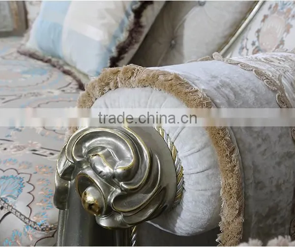 French Royal Champagne Gold Wooden Upholstery Sofa Set, Villa 1+2+3 Sofa Furniture(MOQ=1 SET) photo-4