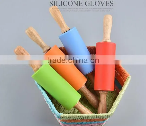 CY133 Wooden Handle Colorful Silicone Rubber Rolling Pins Kitchen Bakeware Tools photo-4