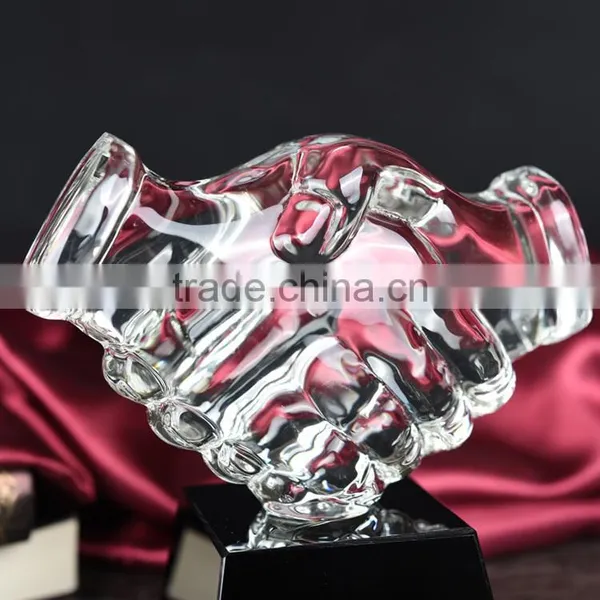 Jingyage Top Quality k9 Crystal Handshake Trophy Company Souvenir Crystal Trophy Business Award Gift Crystal photo-3