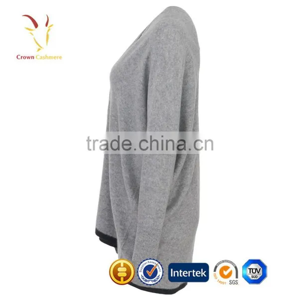 Grey Deep V Neck Black Cardigan Women photo-2