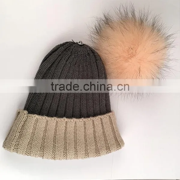 Myfur Hot Sale Ladies Winter Raccoon Fur Ball Attached Knitting Beanie Hat photo-3