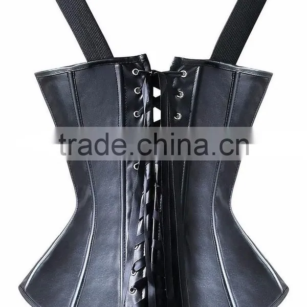 Instyles New Corset Overbust Hlater Sweetheart Top Straps Soft Faux Leather Steampunk photo-3