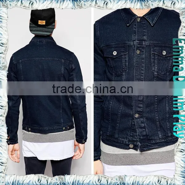 Mens Fashion Autumn Long Sleeve Dark Blue Jean Four Pockets Coat photo-2