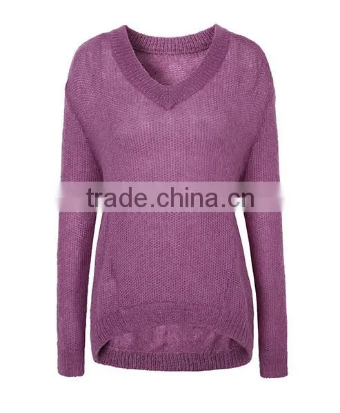 Wholesale Beautiful Purple v Collar Ladies Latest Wool Knitted Sweater Design With High Grade photo-3
