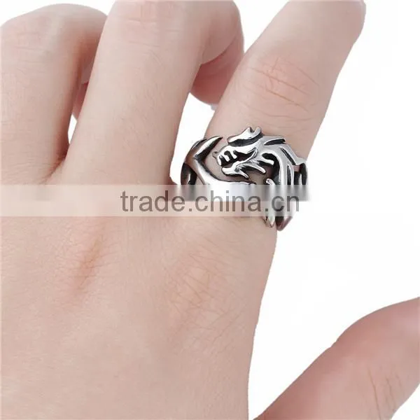Titanium Steel Unadjustable Rings Antique Silver Dragon photo-3