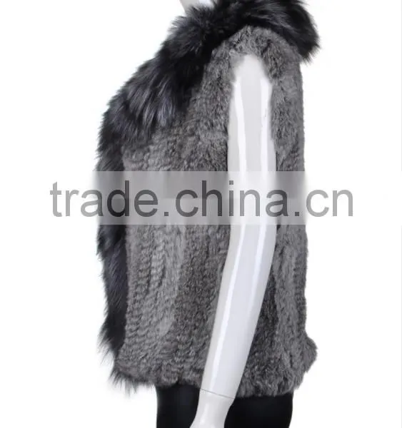 YR263 Real Rabbit Fur Hand Knit Fur Vest With Fox Fur Collar photo-3