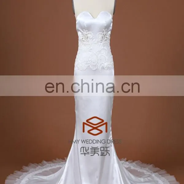 Bridal Dress HMY-D161 2015 Newest Elegant Sweetheart Mermaid Satin Wedding Dress With Lace Shawl Bridal Gown