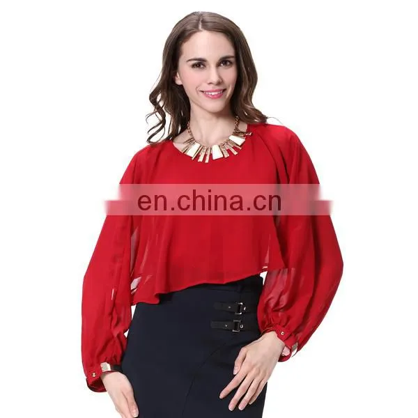 Wholesale Long Sleeve Fake Two Piece Lady Chiffon Top And Blouse photo-4
