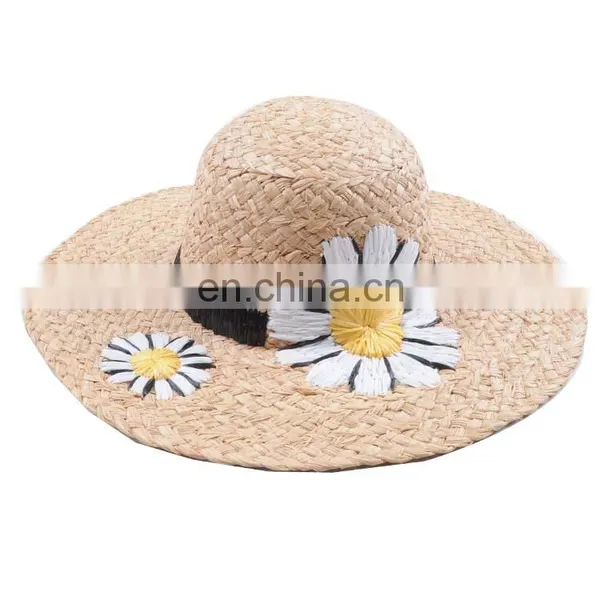 Wholesale Beautiful Women Fashion Bulk Raffia Straw Hat With Sunflower Headwrap photo-2