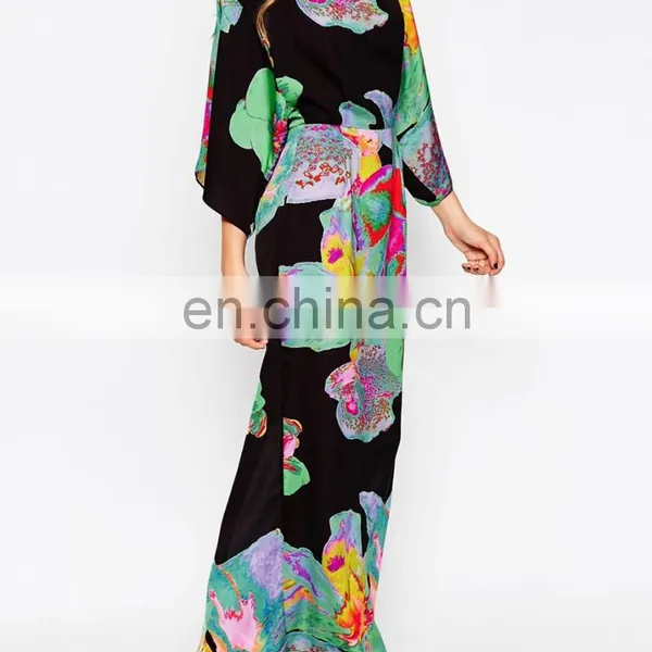 Top Sell High Quality Floral Printed Kaftan Dress photo-3