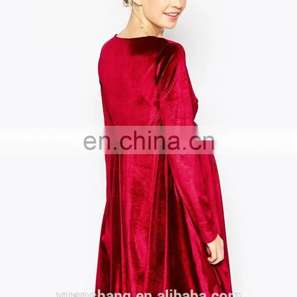 Long Sleeve Maternity Velvet Plunge Front Midi Skater Dress For Women photo-4