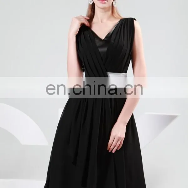 2015 Grace Karin V-Neck Sleeveless Chiffon Knee Length Black Evening Party Dresses CL4361 photo-2