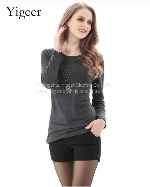 Long Sleeve O-Neck Pure Slimming Bodycon Lady's Top photo-3