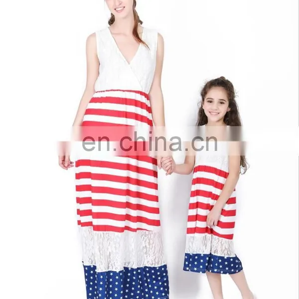 America 4th July HolidayLace Patchwork Print Kids Clothes Girl Dress Women Mom And Me Dress (this Link for Girls,1-12years) photo-2