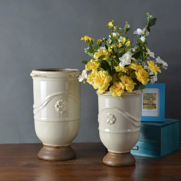Retro European Countryside Hand Made Blue Green Ceramic Floor Vase For Balcony Garden Decor photo-3
