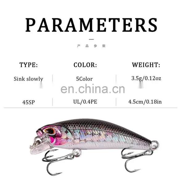 Bestselling Submerged Minoluya Bait 4.5cm/3.5g Perch Bionic Bait 5 Color Plastic Hard Bait photo-4