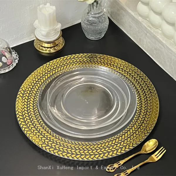 Gold Rimmed Transparent Clear Plastic Charger Plate For Wedding photo-3