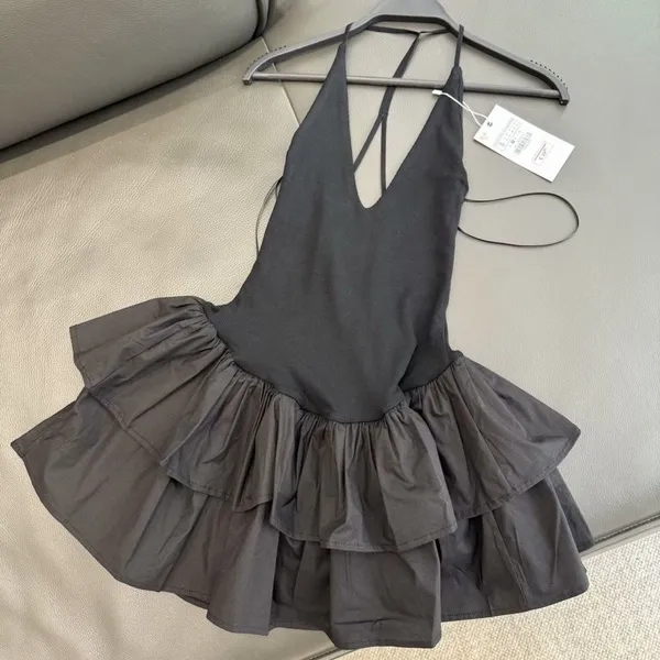 Spring New Women's Clothing Pullover, Neck Hanging Collar, Sleeveless Layered Short Dress for Women photo-3