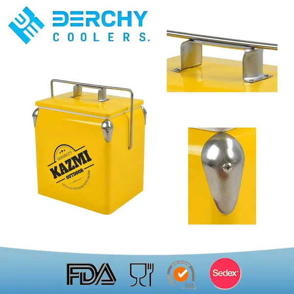 Wholesale 13L Metal Ice Cooler Stainless Steel Thermal Mini Cool Box Outdoor Portable Lunch Drink Cool Chest OEM Accept