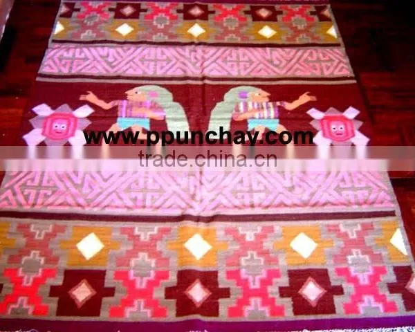 Woven Wool Tapestry / Woven Wool Rug / Woven Wool Wall Decor 63x45" Peru Andean