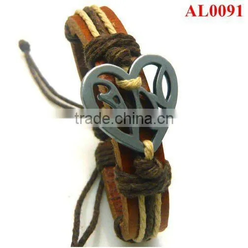 Genuine Leahther Bracelet, Heart Shaped Leather Bracelet,unique Lovers Jewelry AL0091